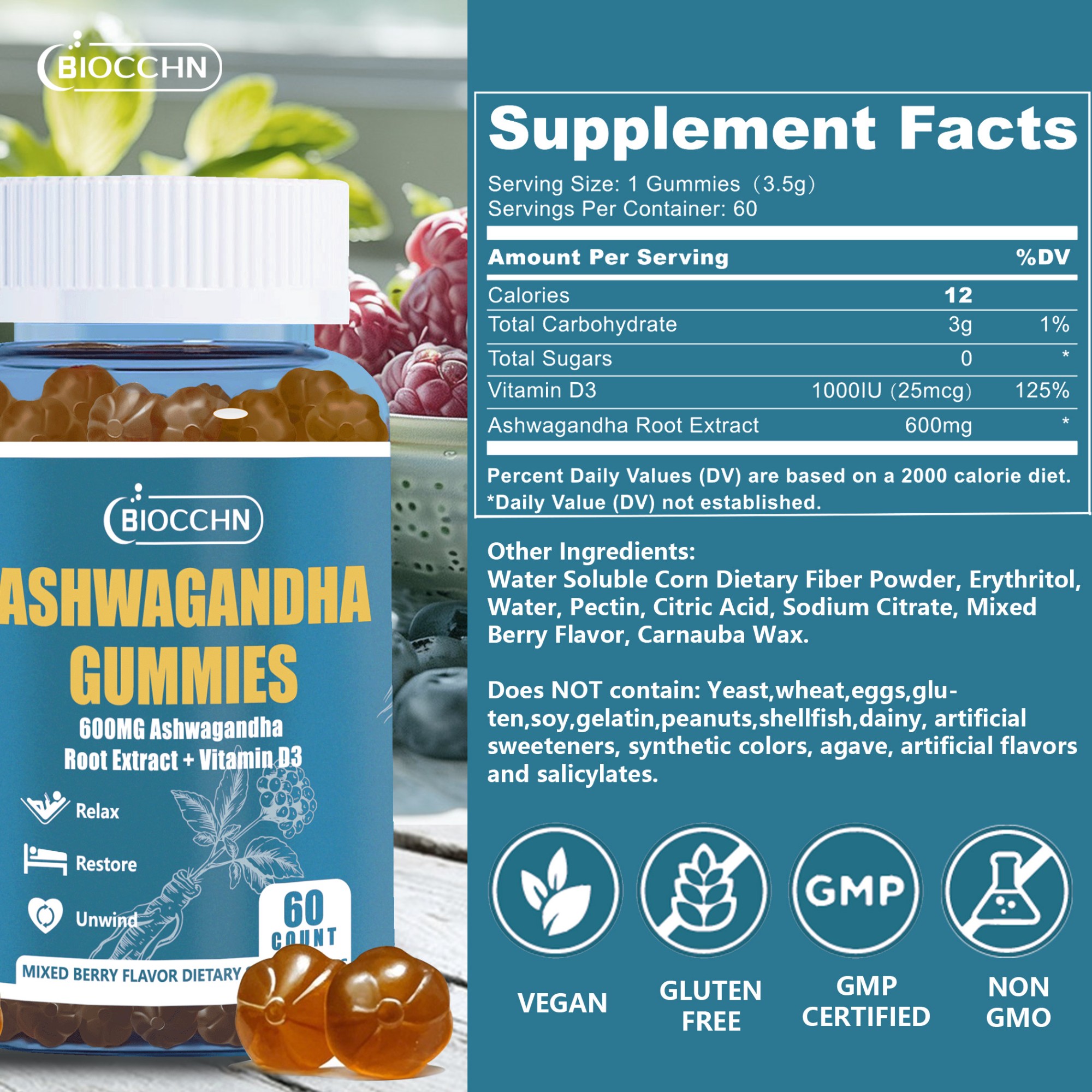 Ashwagandha Gummies & Vitamin D3, Aswangdha Supplement for Women Men( Sugar Free, Non-GMO & Gluten Free)